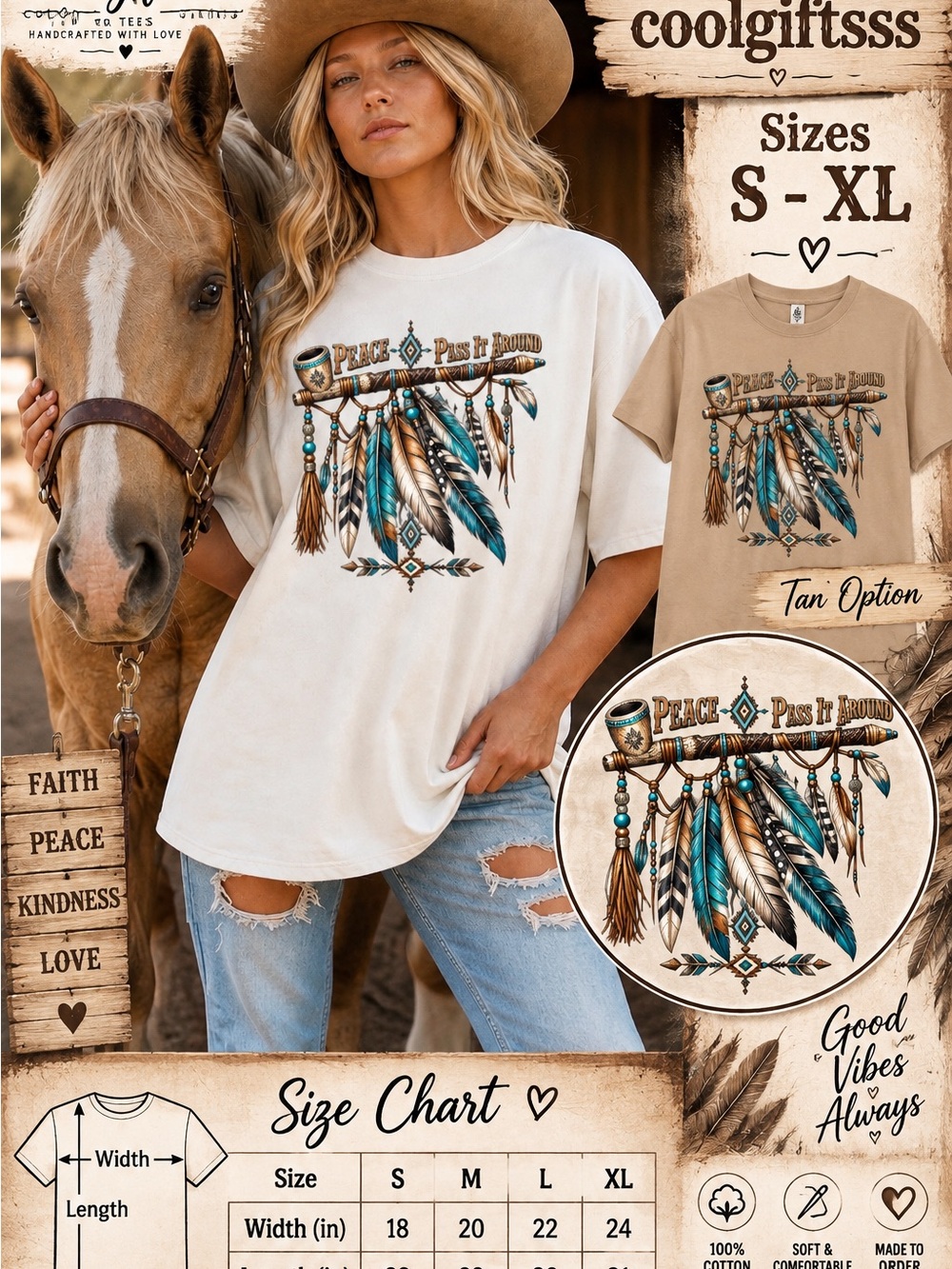Native graphic tee with a beautiful message. Peace pass it around. S M L XL NEW